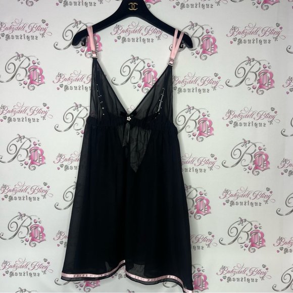 Ann summers babydoll dress nighty open cup bling black pink rhinestone buckle - Picture 11 of 13
